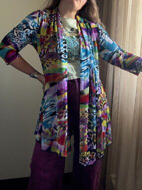 PRICE FIRM Multicolored Lightweight Open Front Cardigan